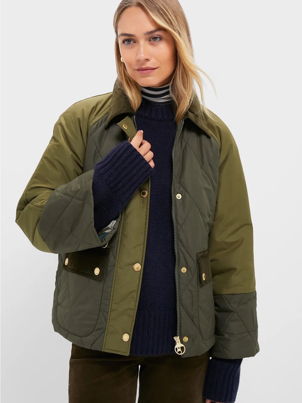 Barbour Martha Corduroy-Collar Quilted Jacket Size 6